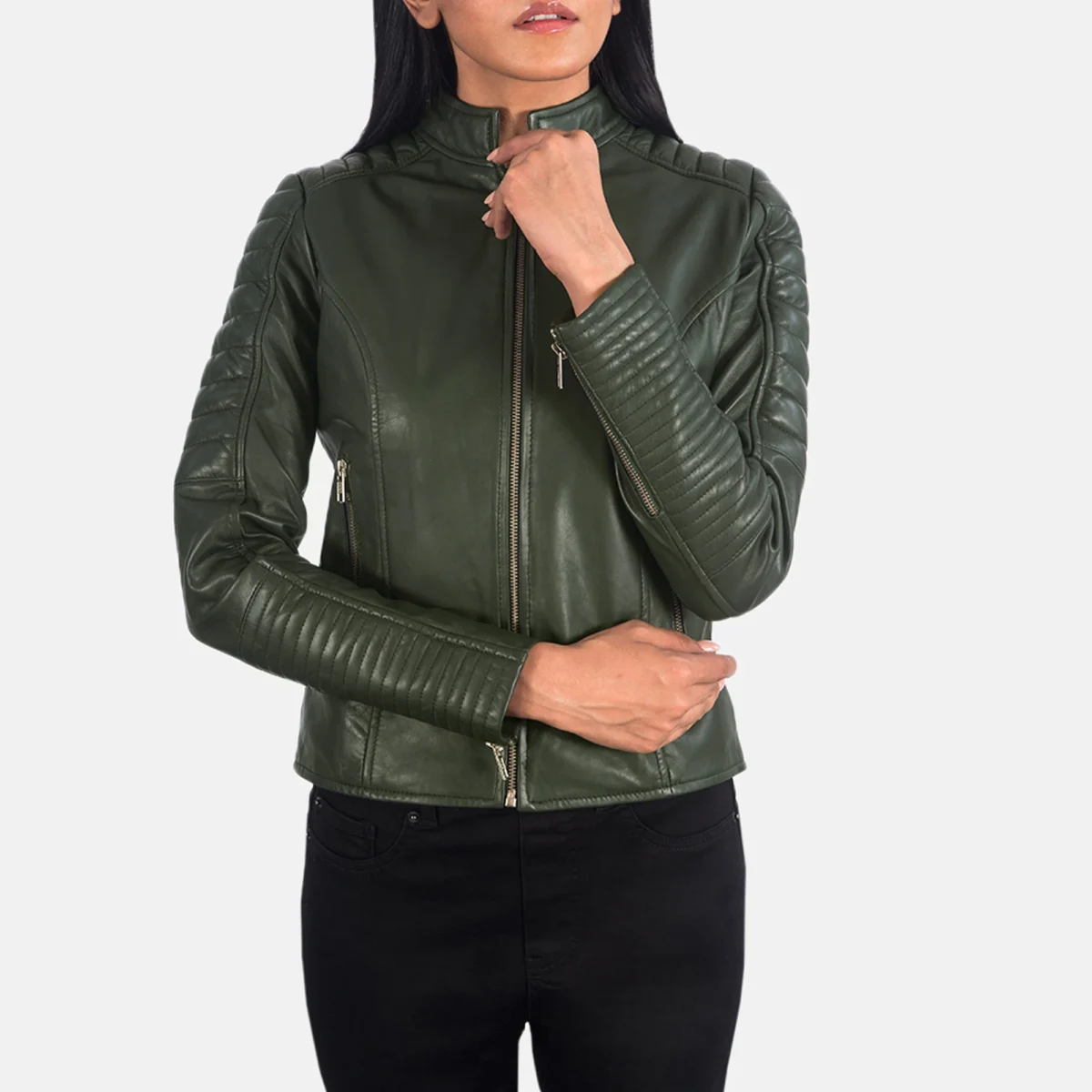 Green Quilted Leather Jacket