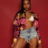 Silk satin crop bomber jackets 