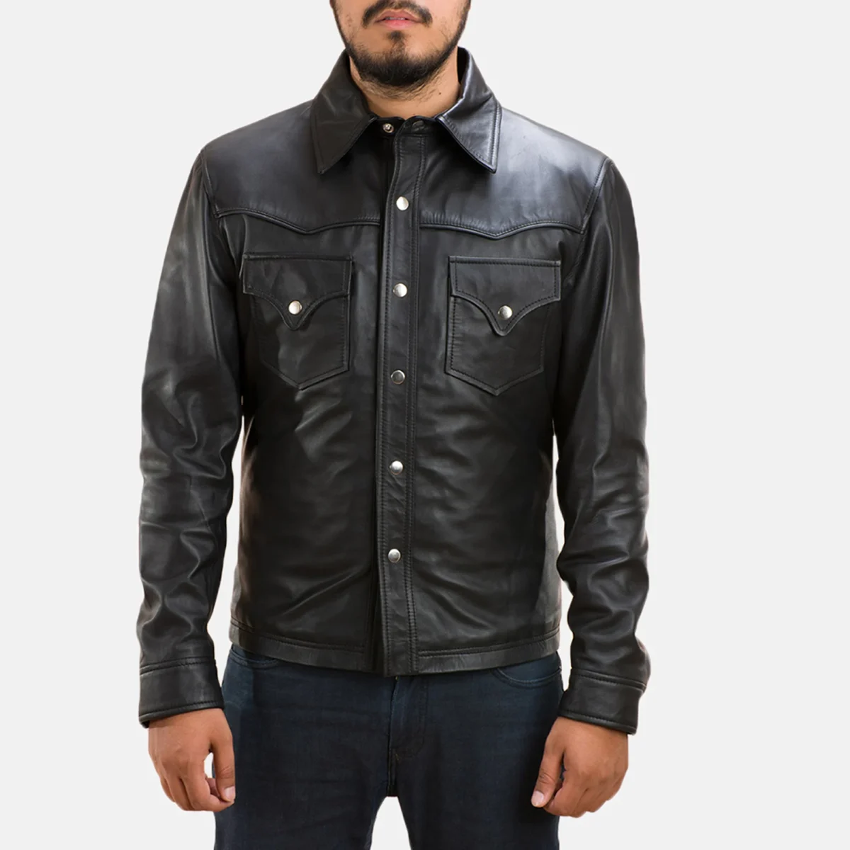 Snap Button Leather Jacket for Men