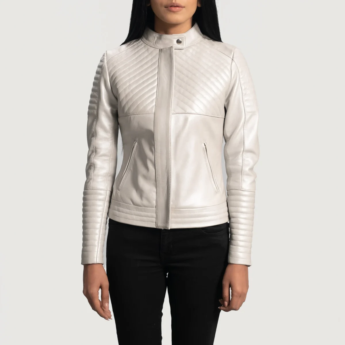 Quilted White Leather Jacket