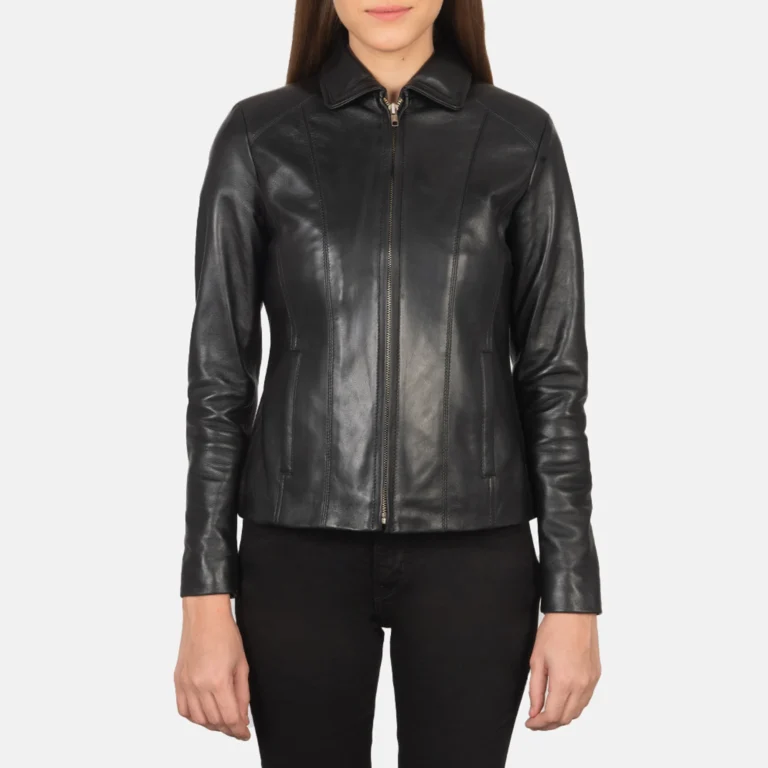 Zippered Black Leather Jacket