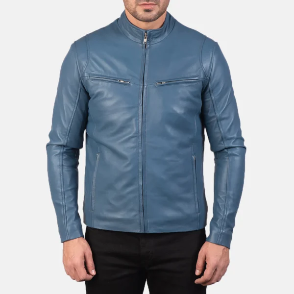 Sky Blue Leather Jacket for Men