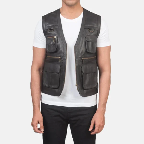 Solid Black Leather Vests